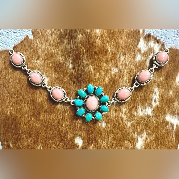 NWT Sterling Silver Pink Opal and Kingman Turquoise Bracelet - Picture 9 of 14